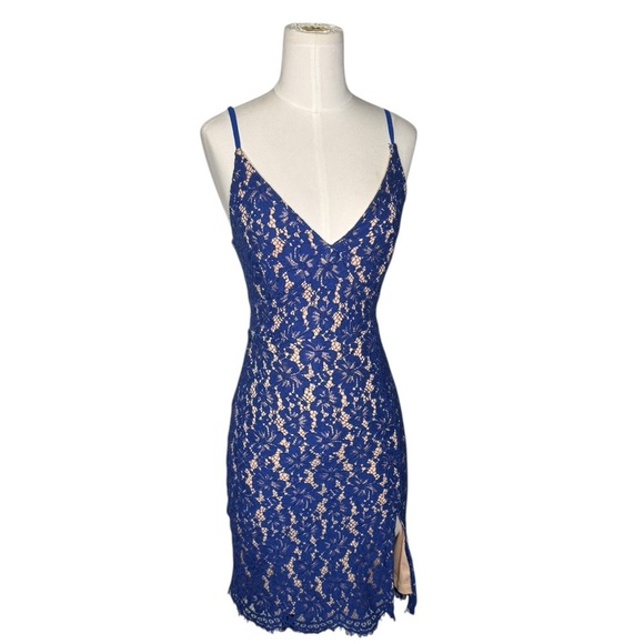 Lulu's Blue Tan Slip Mini Dress - Shes a Knockout Cobalt Blue  Lace Dress in XS - Picture 3 of 9